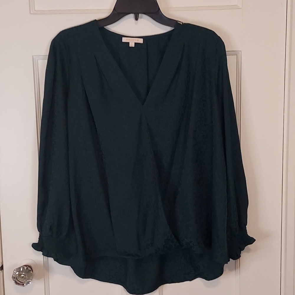Skies Are Blue Green Tonal Animal Print Crossover Blouse